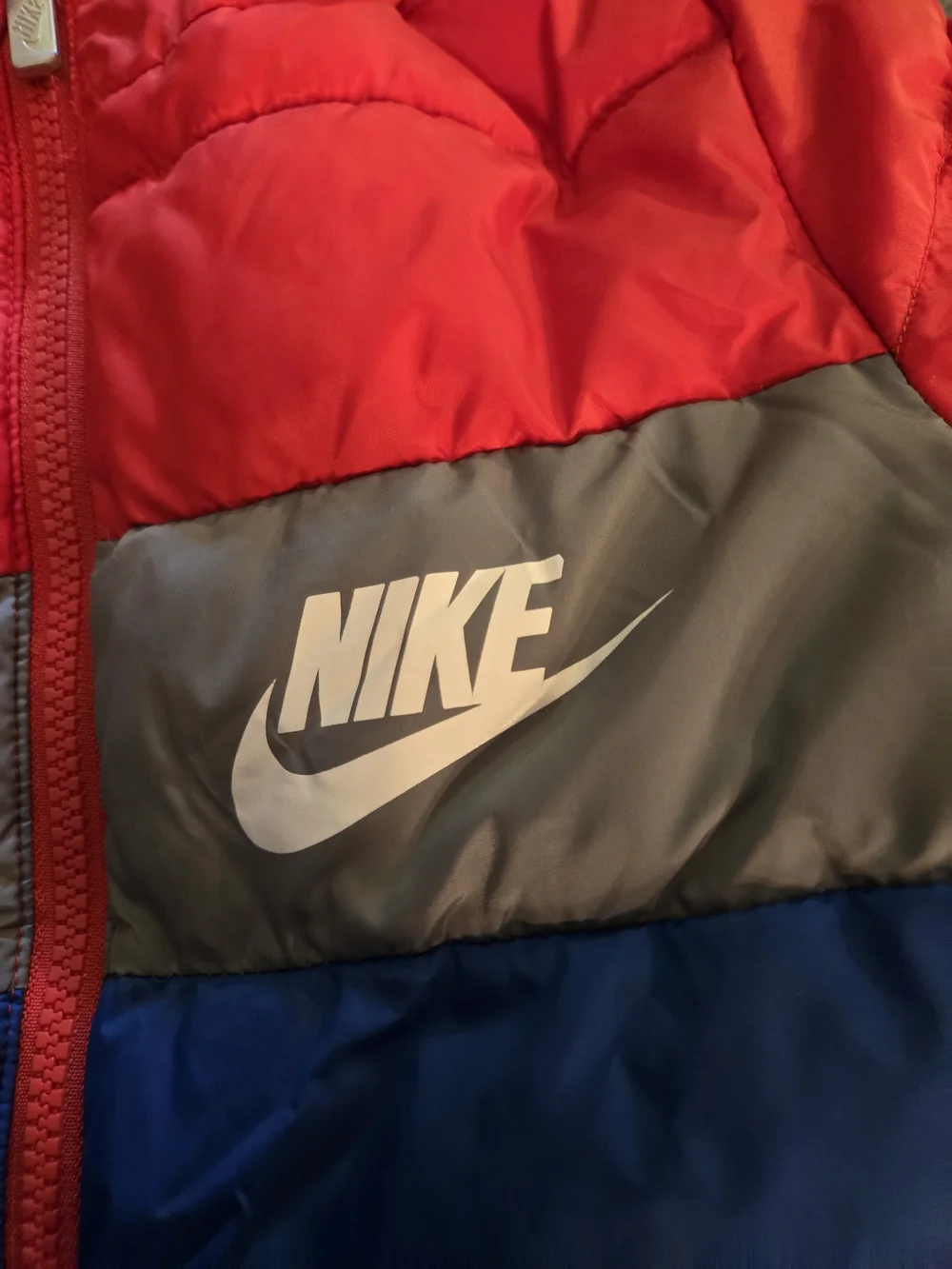 Nike Kids Red, Blue & Gray Hooded Puffer Jacket